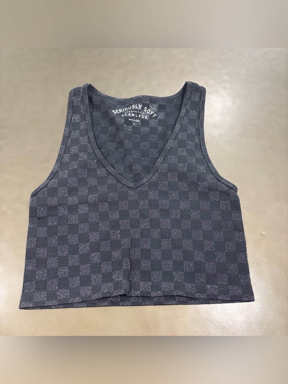 Aeropostale Black Checker V-Neck Crop Tank